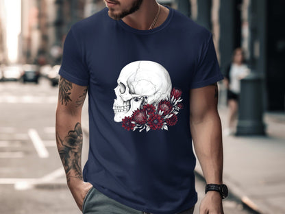 Floral Skull Profile Graphic T-Shirt