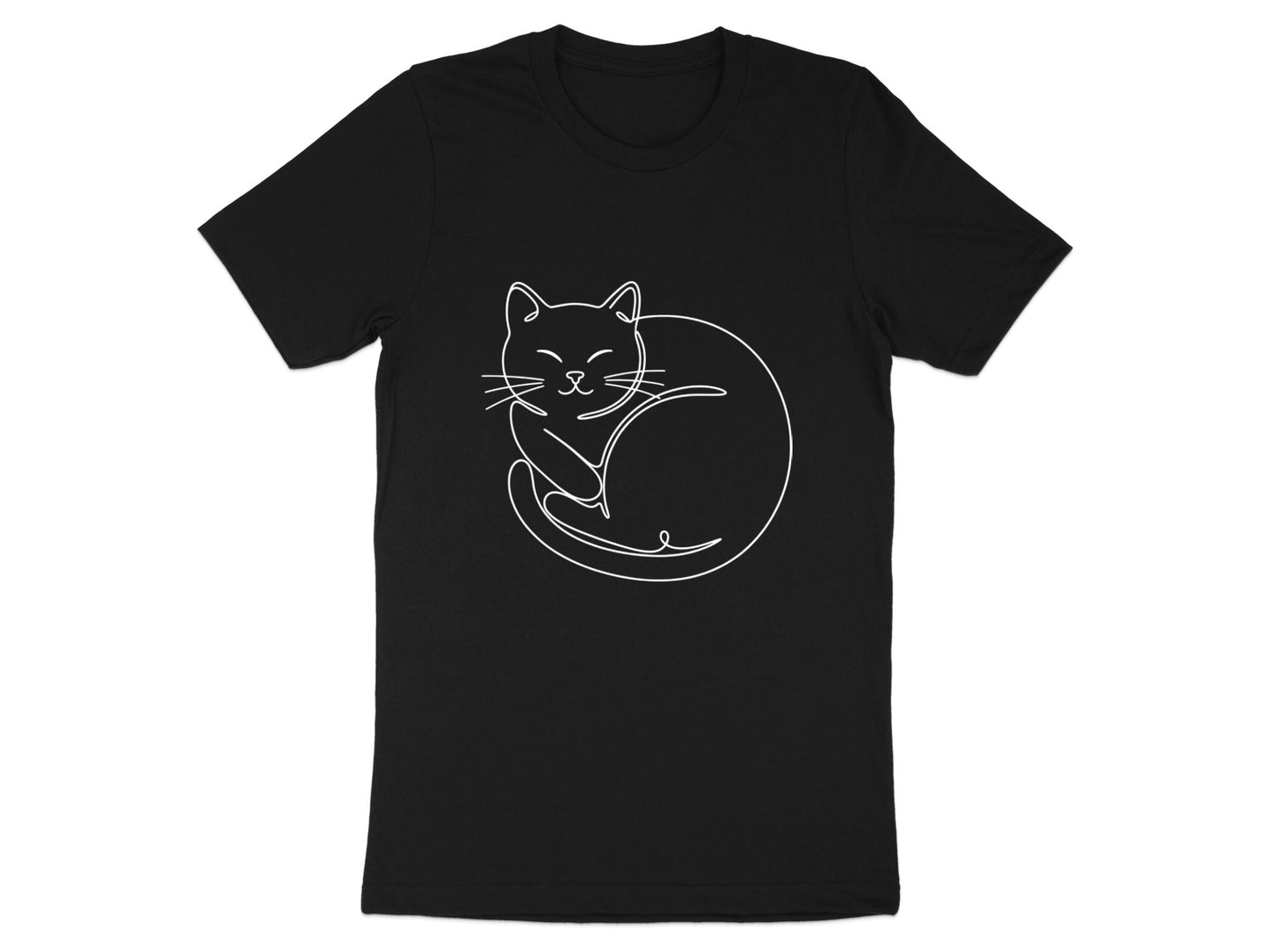 Minimalist Sleeping Cat Line Art T-Shirt