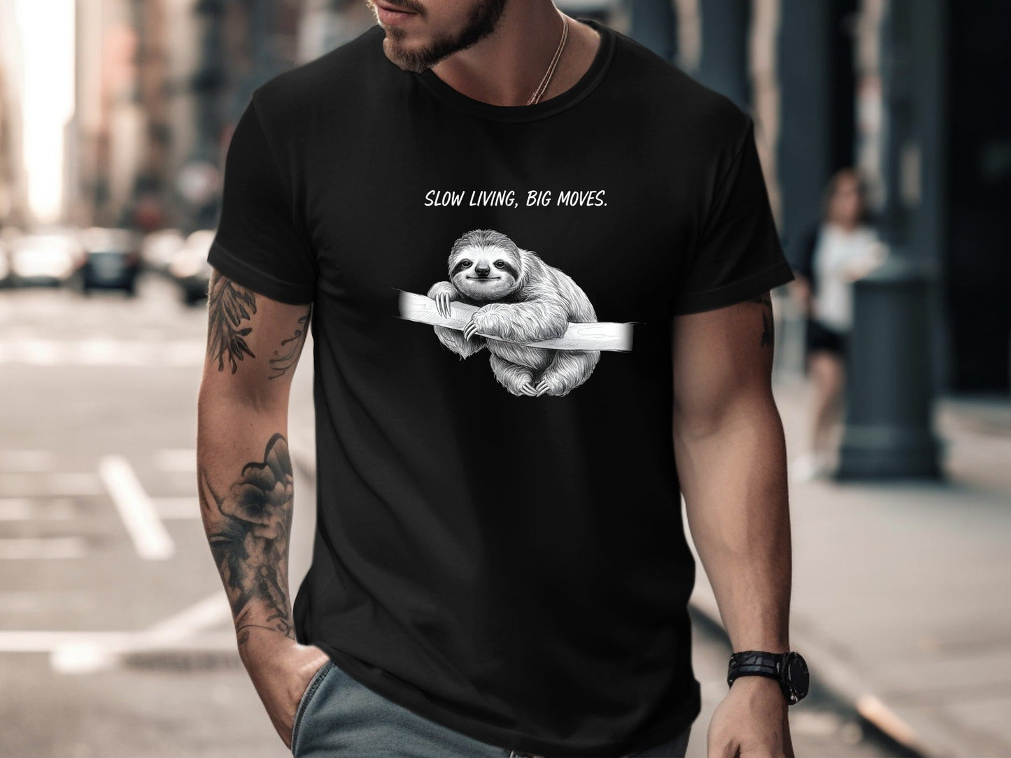 Slow Living Sloth Sketch Men's Graphic Tee