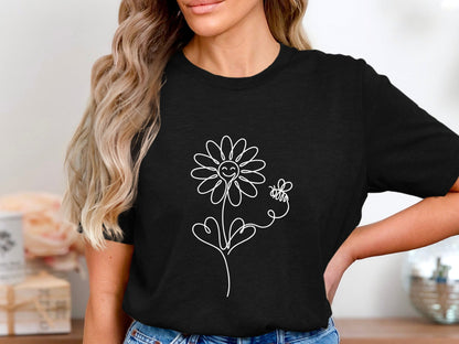 Happy Daisy & Bumblebee Line Art T-Shirt