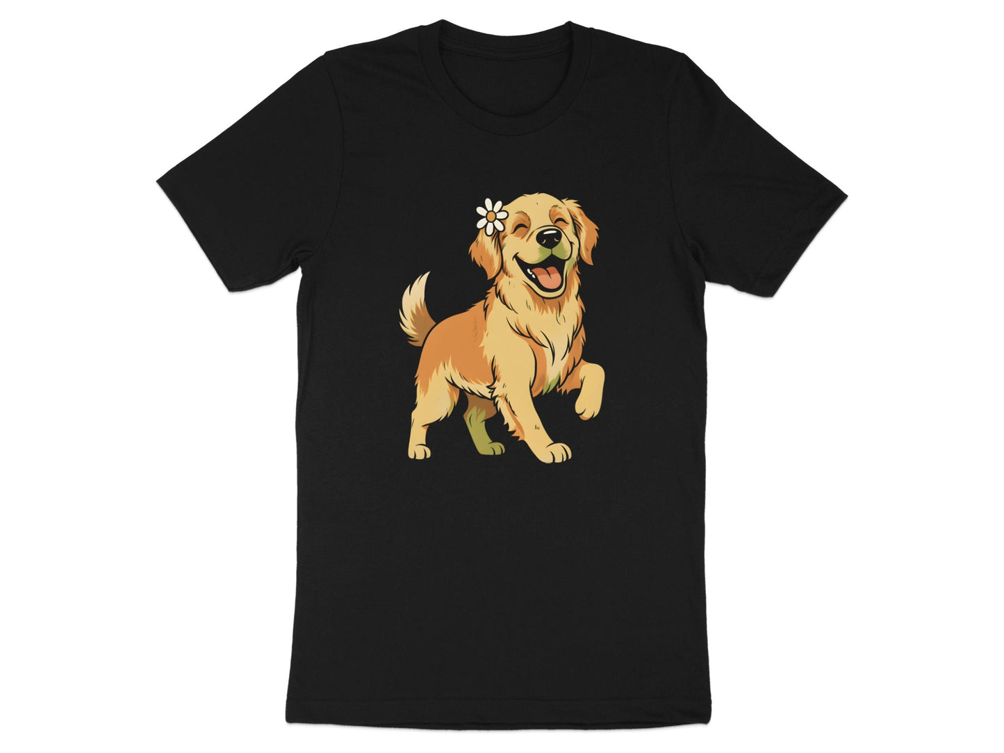 Smiling Golden Retriever Daisy Flower Graphic Tee
