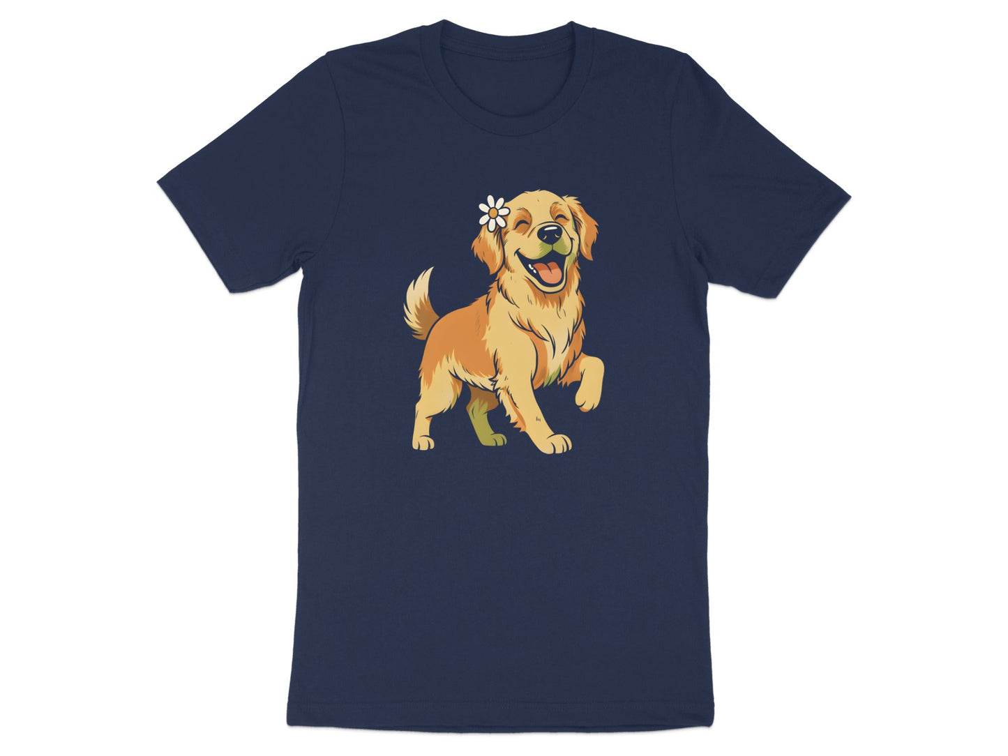 Smiling Golden Retriever Daisy Flower Graphic Tee