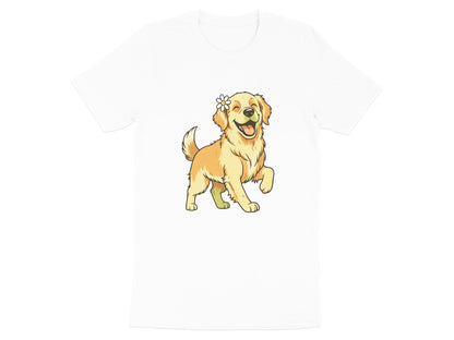 Smiling Golden Retriever Daisy Flower Graphic Tee