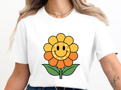 Retro Smiley Sunflower Graphic T-Shirt