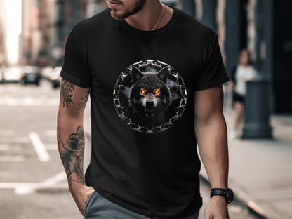 Snarling Wolf Fiery Eyes T-Shirt - Dark Gothic Metal Graphic