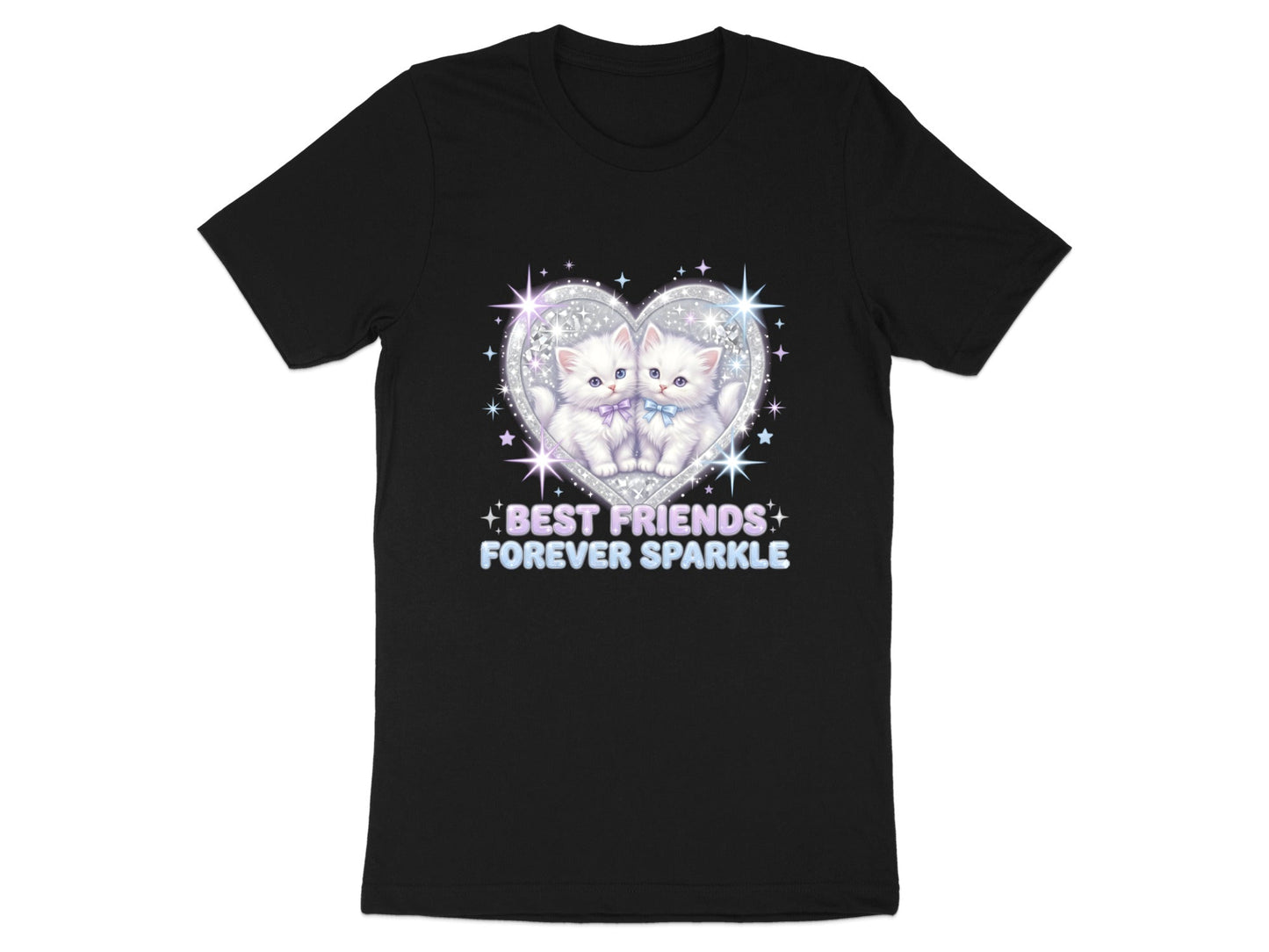 Sparkly Best Friends Cute Y2K Kitten Graphic Tee