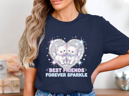 Sparkly Best Friends Cute Y2K Kitten Graphic Tee