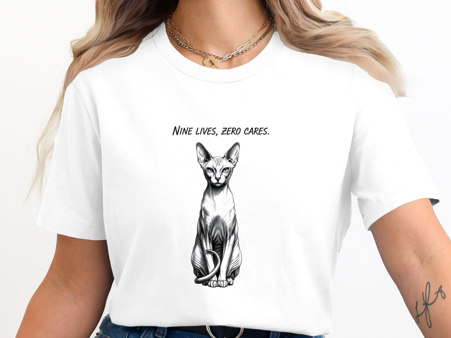 Nine Lives Zero Cares Sphynx Cat T-Shirt