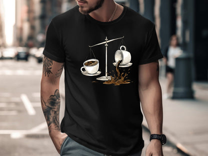 Spilling Coffee Scales of Justice T-Shirt - Funny Law Student Tee
