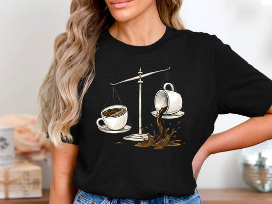 Spilling Coffee Scales of Justice T-Shirt - Funny Law Student Tee