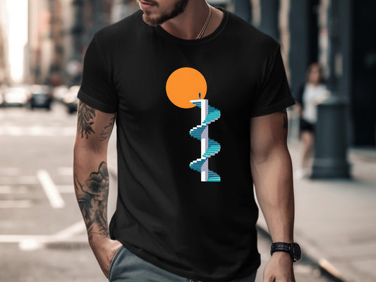 Spiral Staircase to Success Surreal Art T-Shirt - Minimalist Graphic Tee