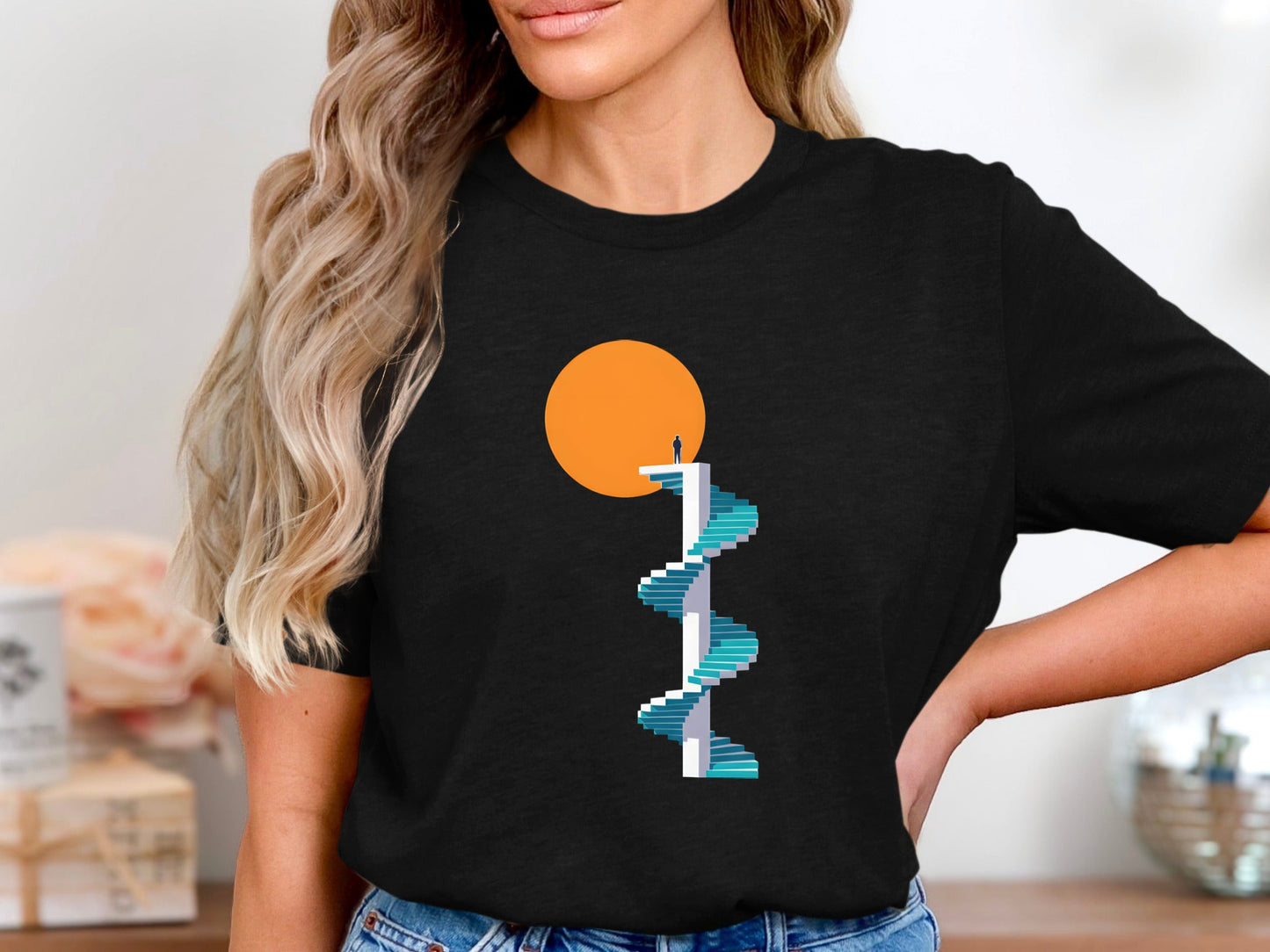 Spiral Staircase to Success Surreal Art T-Shirt - Minimalist Graphic Tee