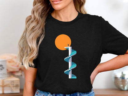 Spiral Staircase to Success Surreal Art T-Shirt - Minimalist Graphic Tee