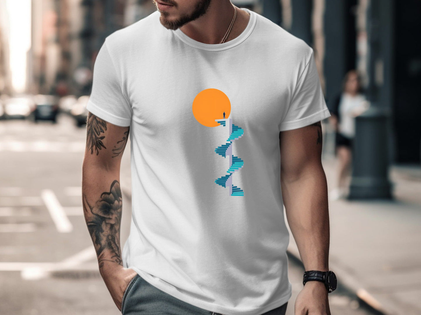 Spiral Staircase to Success Surreal Art T-Shirt - Minimalist Graphic Tee