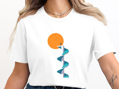 Spiral Staircase to Success Surreal Art T-Shirt - Minimalist Graphic Tee