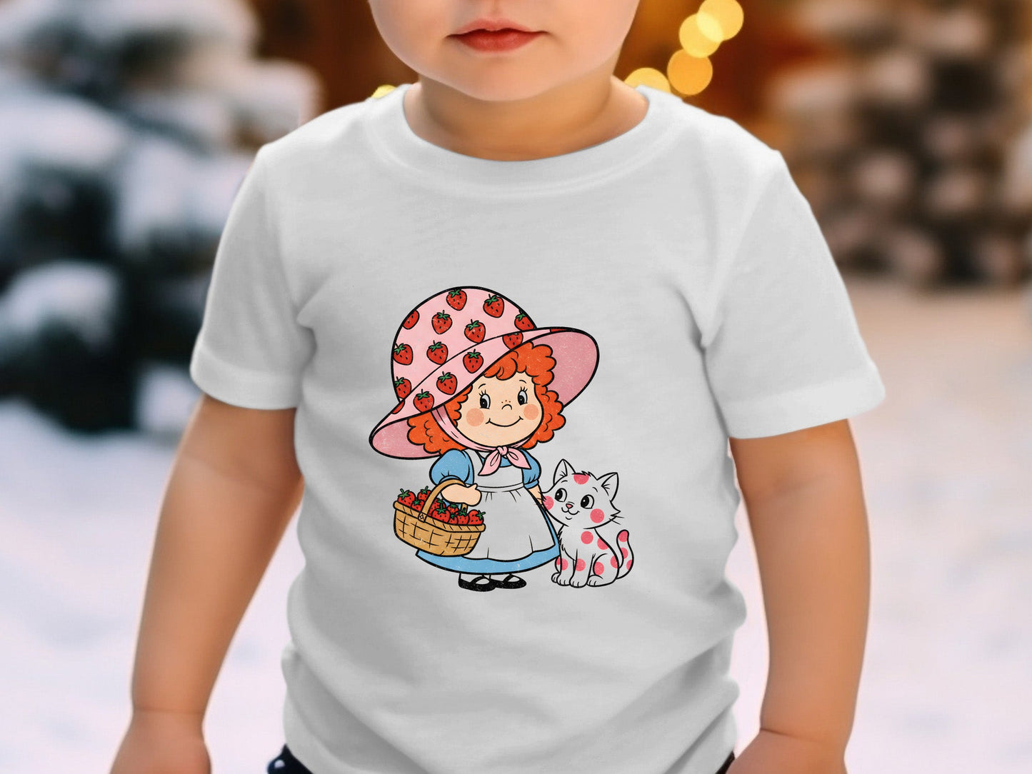 Vintage Strawberry Girl & Cat Graphic T-Shirt