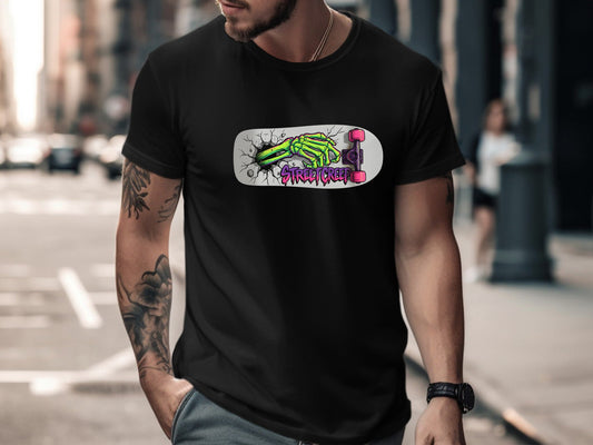 Street Creep Skeleton Hand Skateboard T-Shirt