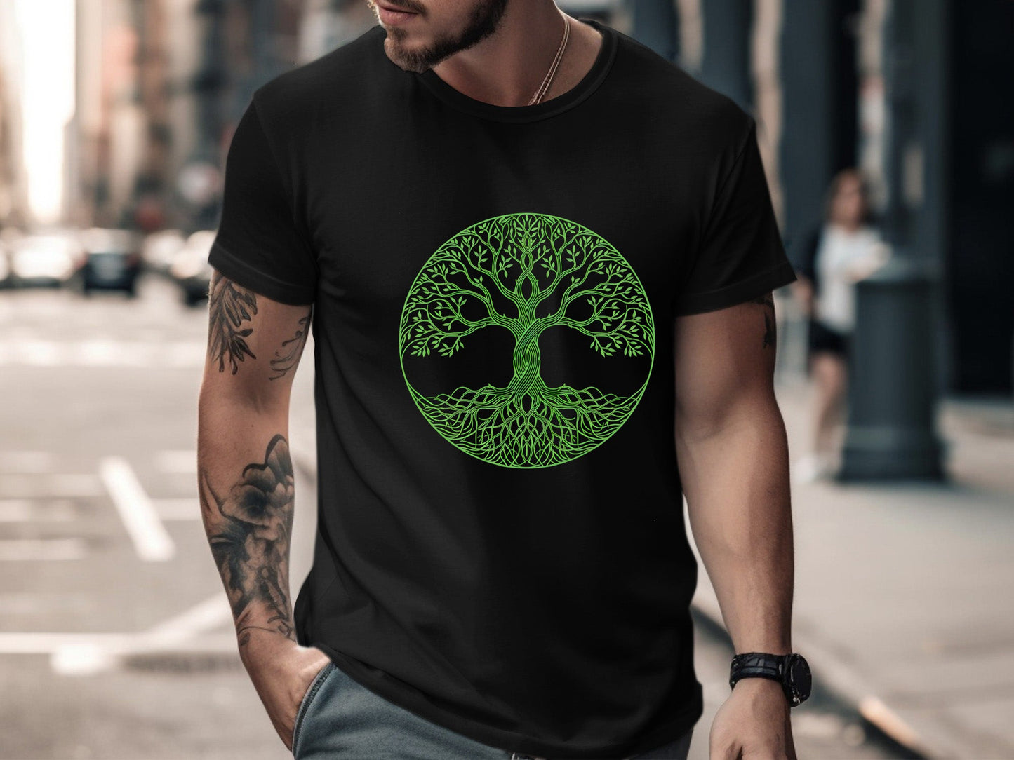 Green Line Art Celtic Tree of Life T-Shirt
