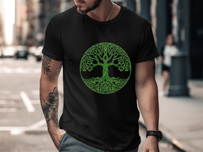 Green Line Art Celtic Tree of Life T-Shirt