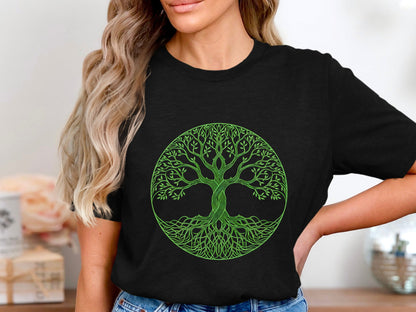 Green Line Art Celtic Tree of Life T-Shirt
