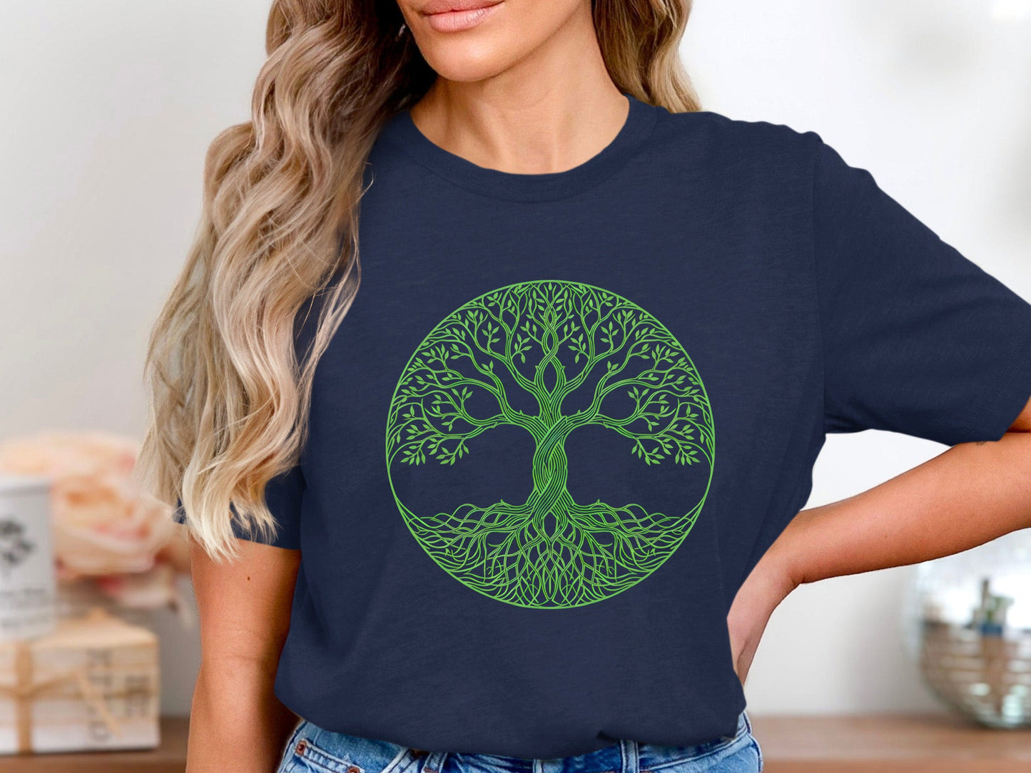 Green Line Art Celtic Tree of Life T-Shirt