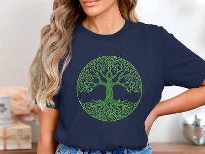 Green Line Art Celtic Tree of Life T-Shirt