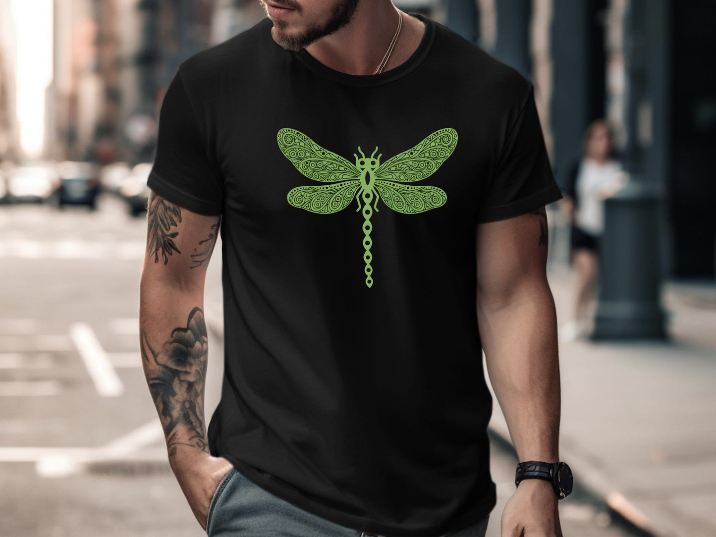 Intricate Stylized Green Dragonfly T-Shirt