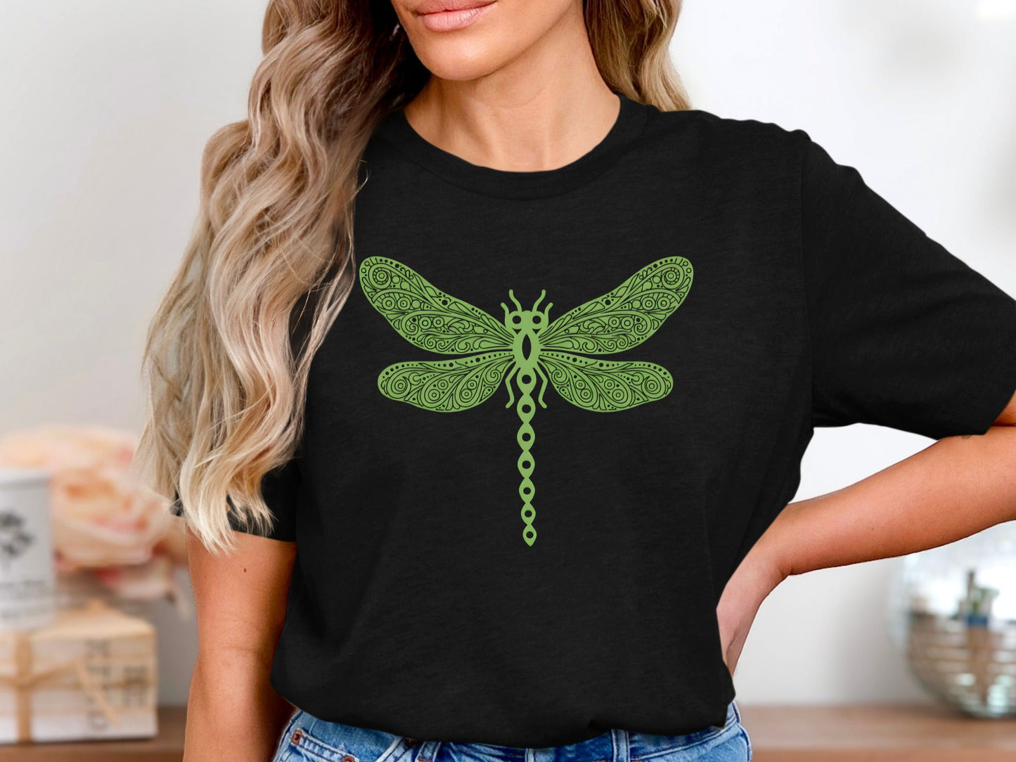 Intricate Stylized Green Dragonfly T-Shirt