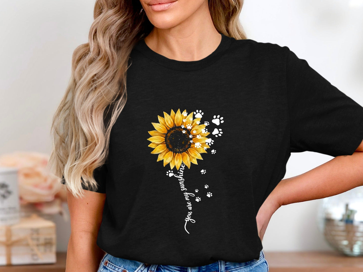 You Are My Sunshine Sunflower Paw Print T-Shirt