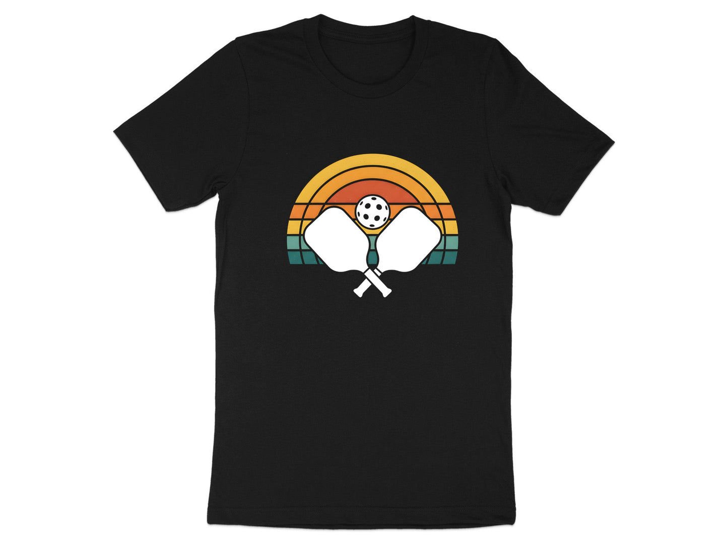 Vintage Retro Sunset Crossed Pickleball Paddles Tee