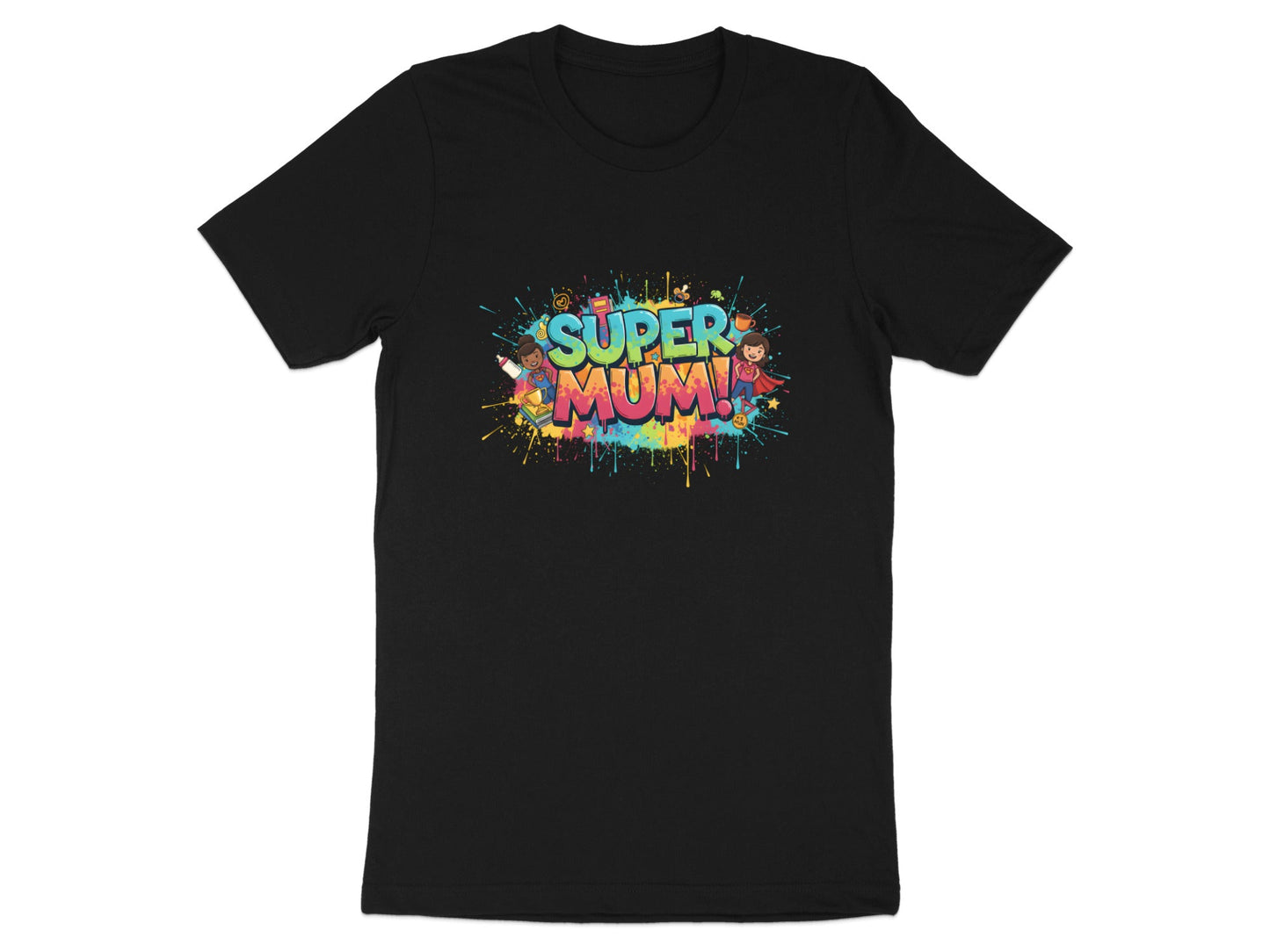 Super Mum Colorful Graffiti Splash Tee - Cartoon Pop Art Shirt