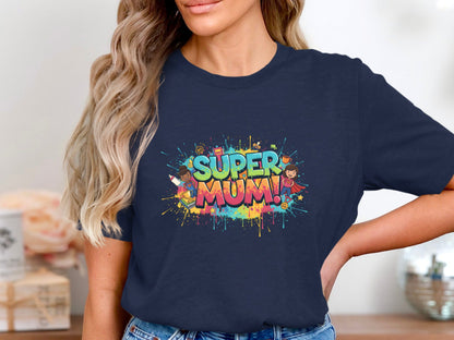 Super Mum Colorful Graffiti Splash Tee - Cartoon Pop Art Shirt