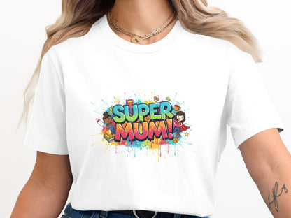 Super Mum Colorful Graffiti Splash Tee - Cartoon Pop Art Shirt