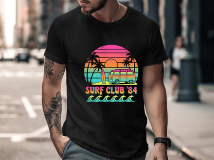 Surf Club 84 Neon Sunset T-Shirt | Retro 80s Kombi Tee