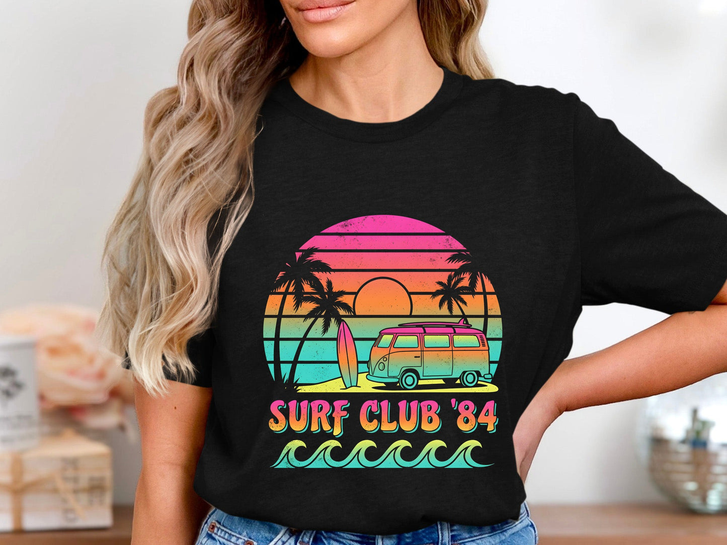 Surf Club 84 Neon Sunset T-Shirt | Retro 80s Kombi Tee