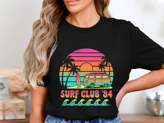 Surf Club 84 Neon Sunset T-Shirt | Retro 80s Kombi Tee