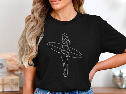 Minimalist Surfer Line Art T-Shirt