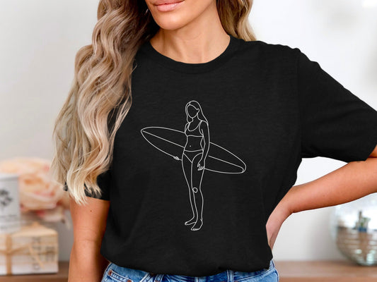 Minimalist Surfer Line Art T-Shirt