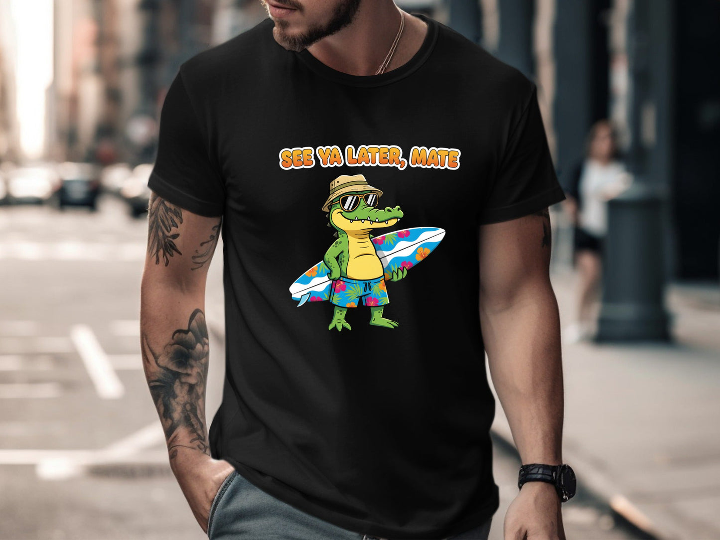 Surfing Crocodile 'See Ya Later Mate' T-Shirt - Aussie Summer