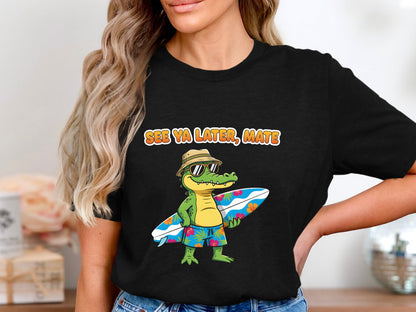 Surfing Crocodile 'See Ya Later Mate' T-Shirt - Aussie Summer