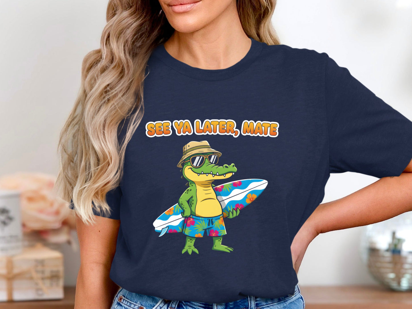 Surfing Crocodile 'See Ya Later Mate' T-Shirt - Aussie Summer