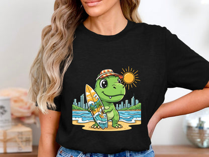 Surfing T-Rex Beach T-Shirt - Gold Coast Style Summer Tee