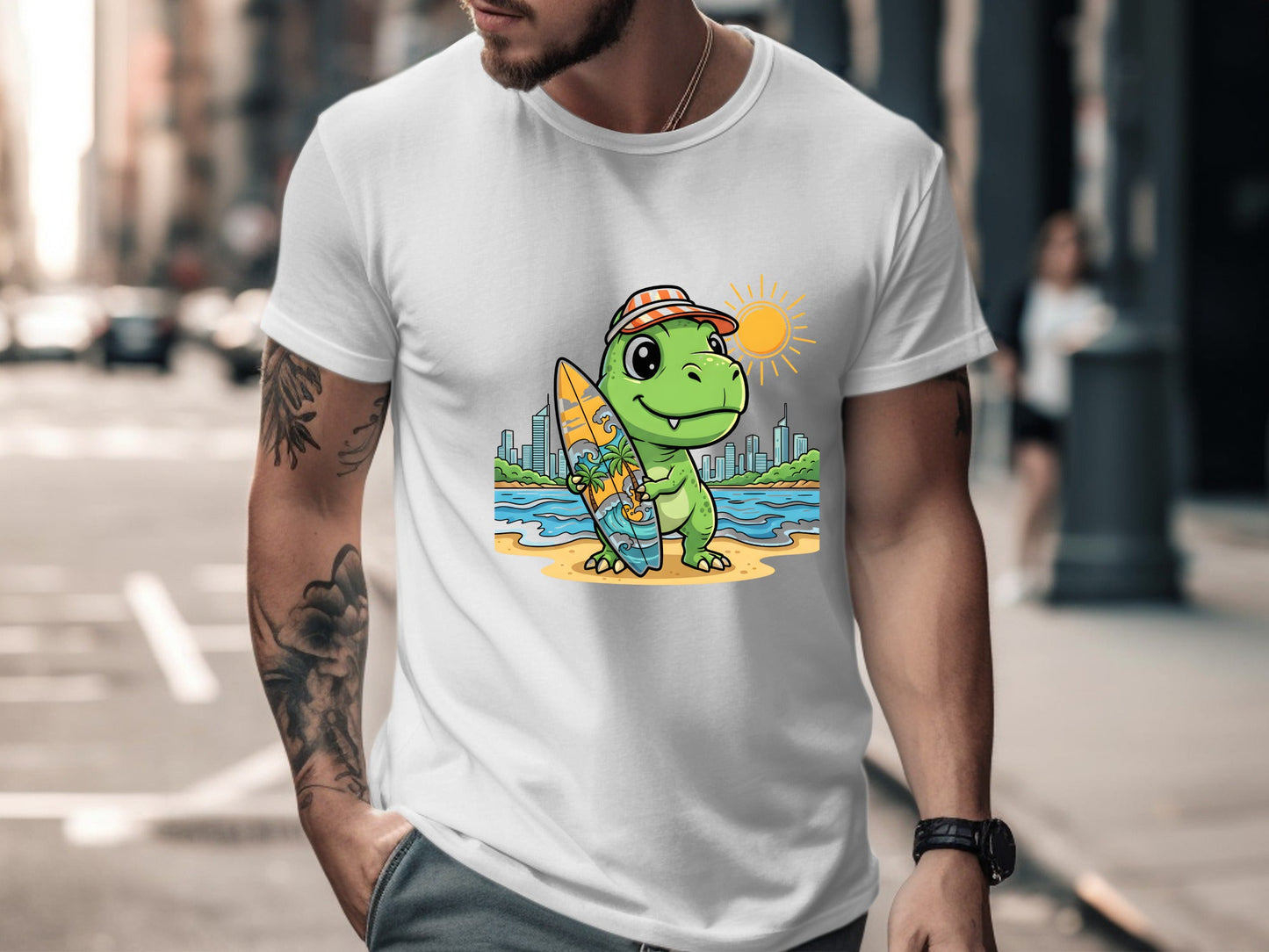 Surfing T-Rex Beach T-Shirt - Gold Coast Style Summer Tee
