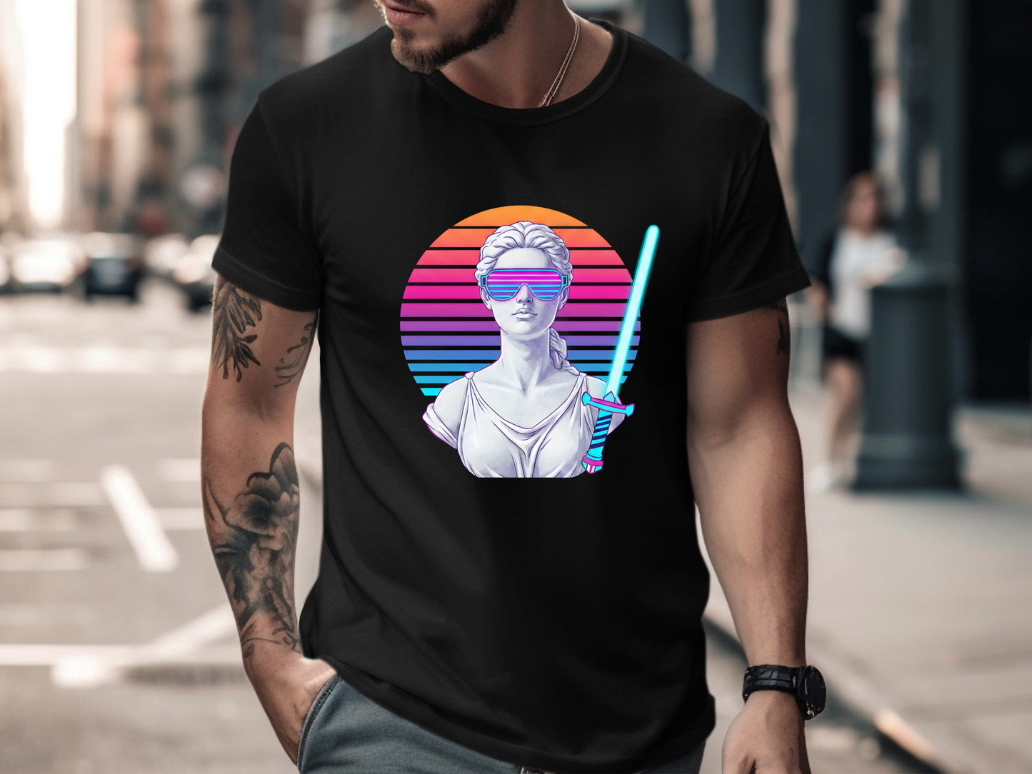 Synthwave Justice Greek Bust T-Shirt - Vaporwave Legal Art Tee