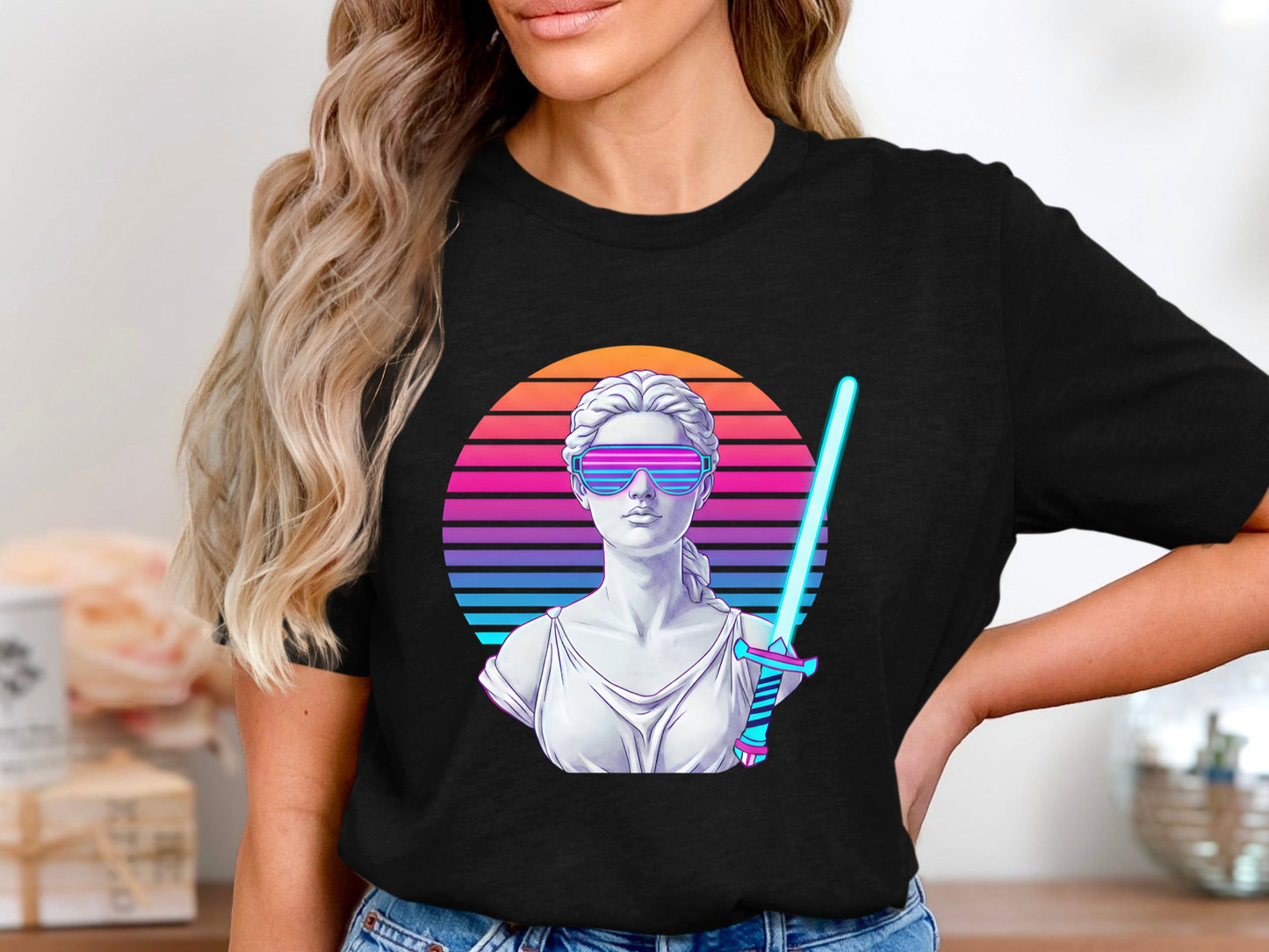 Synthwave Justice Greek Bust T-Shirt - Vaporwave Legal Art Tee