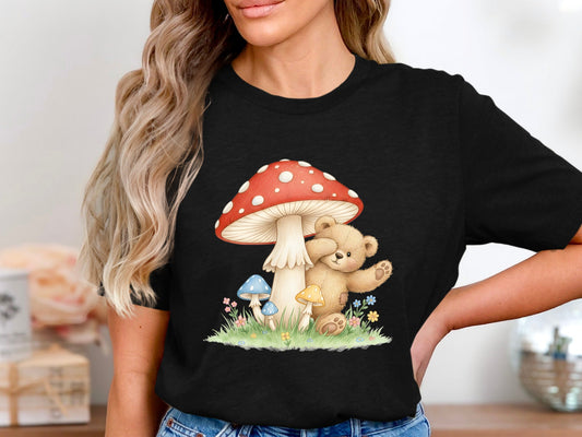Cute Teddy Bear & Magic Mushroom Graphic Tee