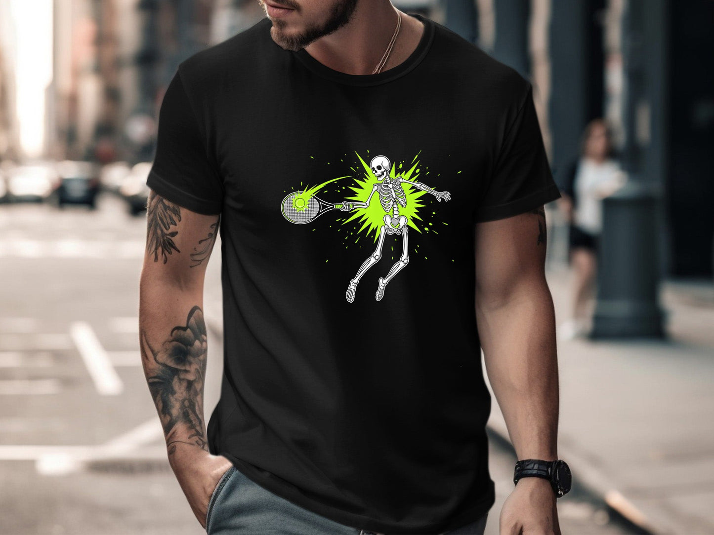 Skeleton Tennis Smash Graphic T-Shirt