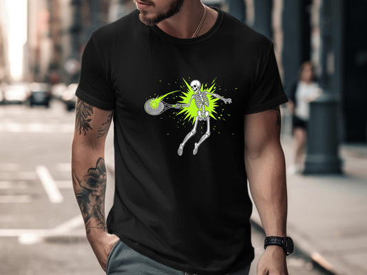 Skeleton Tennis Smash Graphic T-Shirt