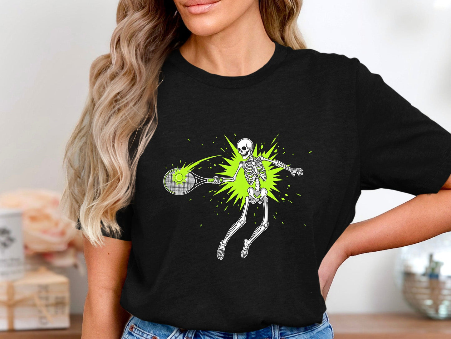 Skeleton Tennis Smash Graphic T-Shirt