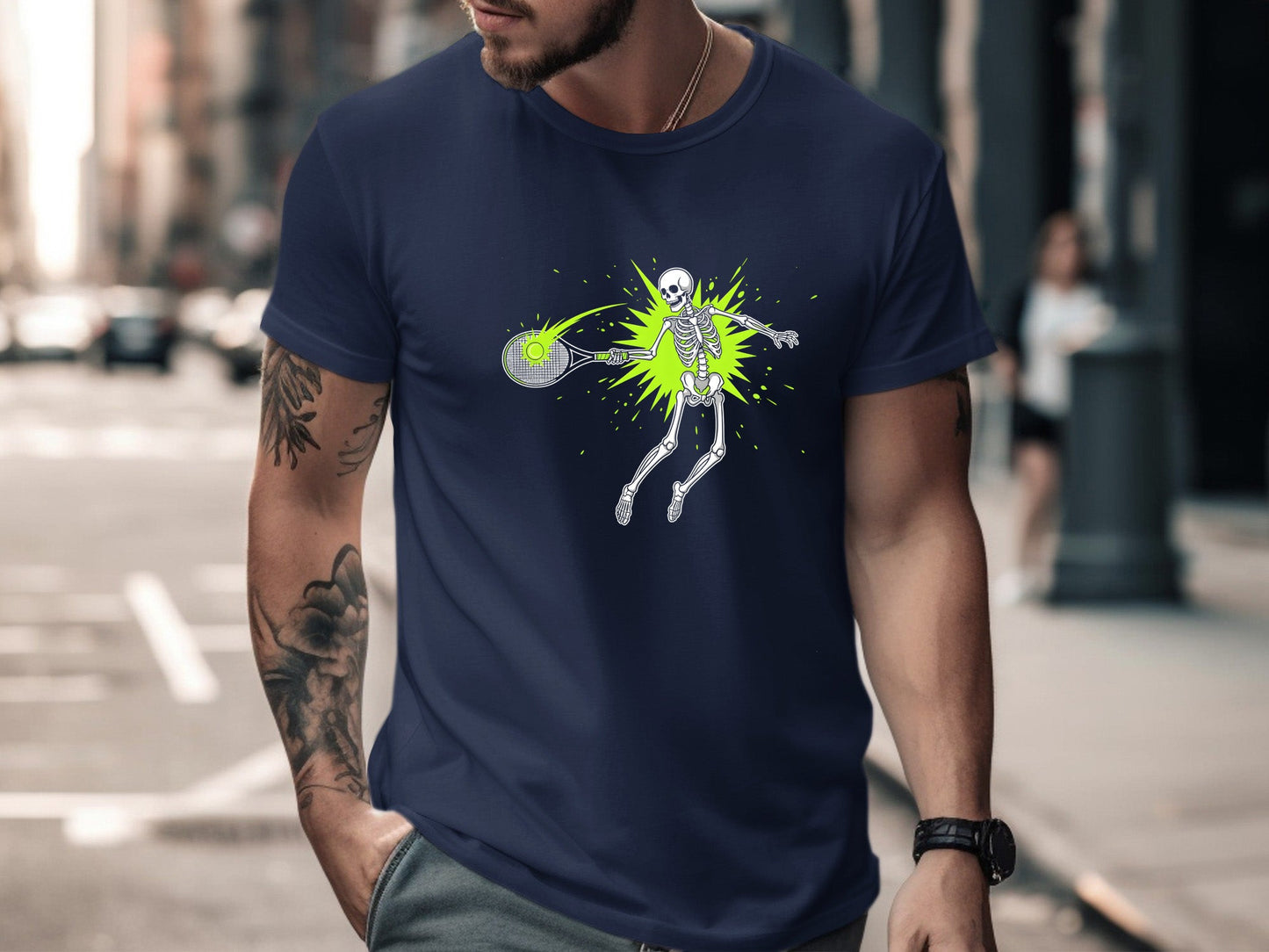 Skeleton Tennis Smash Graphic T-Shirt